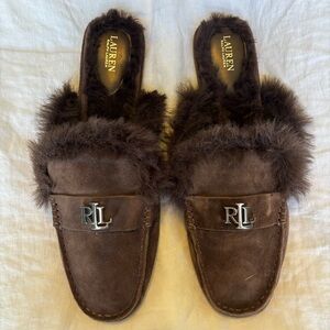 Lauren Ralph Lauren Women’s Brown Fur Slip-On Loafers (Style: Savannah)